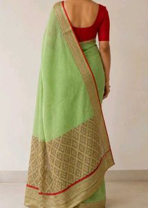 Green Saree with Gold Border