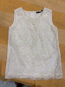 White Floral Embroidered Sleeveless Top