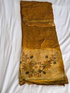 Elegant Mustard Saree with Floral Embroidery
