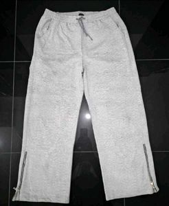 Grey Zipper Ankle Wide Leg Sweatpants