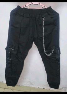 Black Cargo Pants with Chain Detail