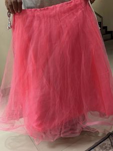 Sparkling Pink Tiered Mirror Work Skirt
