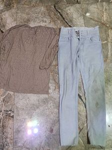 Sparkly Top &amp; High-Waisted Jeans