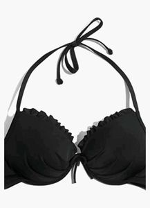 Stylish Black Ruffled Halter Bikini / Bralette Top