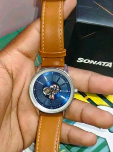Sonata Watch - Blue Dial with Brown Strap