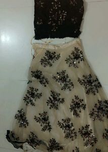 Beaded work off white lehanga