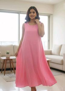 Libas- Pink Sleeveless Long Kurta (Size-L)