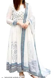 White Printed Anarkali Kurta with dupatta