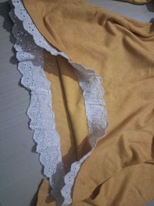 y2k thrifted new Yellow Lace Trimmed Long Sleeve T