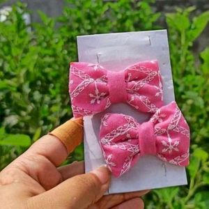 Cute Pink Bow Hair Clips Set