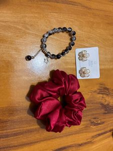 Chic Bracelet, Scrunchie & Earrings Set