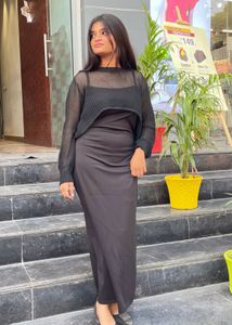 Chic Black Maxi Dress with Cropped Mesh Top
