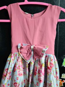 Girls Floral Dress with Bow Accent