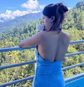 Denim Halter Neck Mini Dress