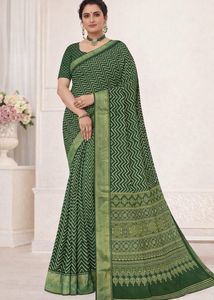 Elegant Green Saree with Chevron Pattern