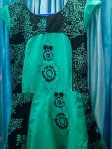 Party Wear Long Gown. Green Colour.