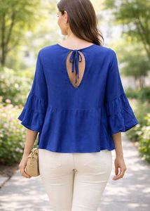 Blue Bell Sleeve Peplum Top