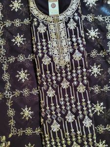 Semistitched Embroidered With Mirror N Stones Work