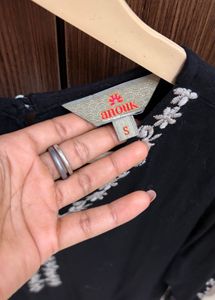 Anouk Black Kurta with White Embroidery