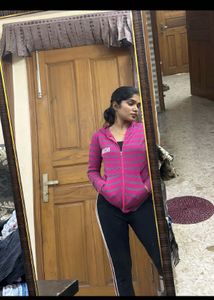 Pink &amp; Grey Striped Zip-Up Hoodie