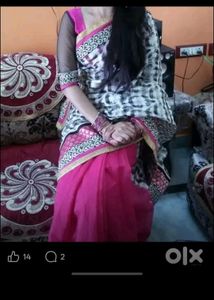 Elegant Pink & White Saree