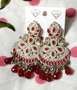 Statement Red &amp; Silver Earrings