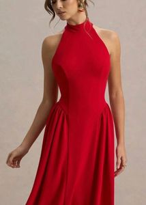 Red Halter Neck Backless Maxi Dress