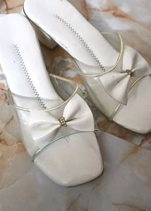 Stylish Off-White Transparent Block Heels