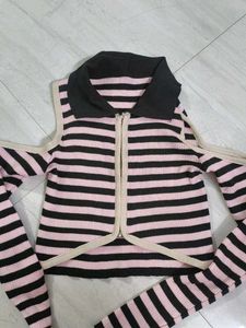 Striped Cut-Out Long Sleeve Top