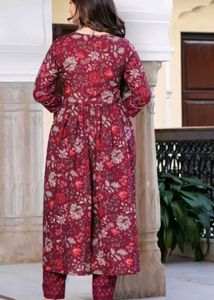 Maroon floral printed Anarkali dress 7XL size