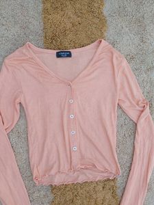 korean Cute Pink Button-Up Cardigan Top