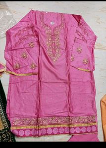 dress material Elegant Pink Embroidered Kurta Set