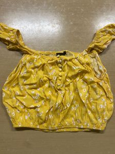 Yellow Floral Off-Shoulder Crop Top