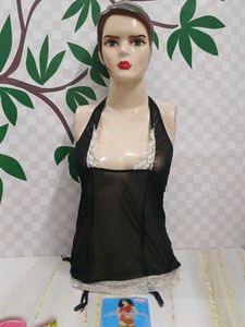 (723)Black Lace Trim Lingerie Top