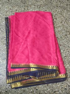 Price dropped Vibrant Pink Saree with Navy Blue