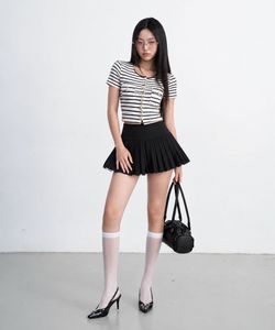 Striped Cropped Top &amp; Pleated Skirt Set