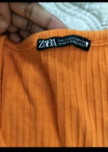 Orange Ribbed Button-Up Crop Top