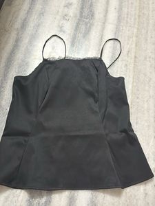 Black satin cami top with lace trim