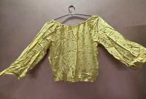 Yellow Floral Gathered Neck Crop Top