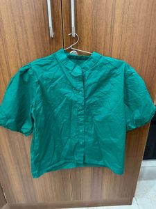 Green Blouse with Puffed Sleeves