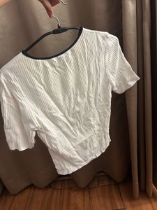 Zara ribbed White Top with Black Trim