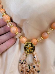 Beaded Peach Pendant Necklace