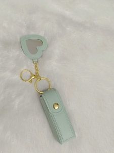 Cute Heart Mirror Lip Balm Holder Keychain