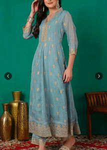 Elegant Blue Embroidered 3 piece Kurta set