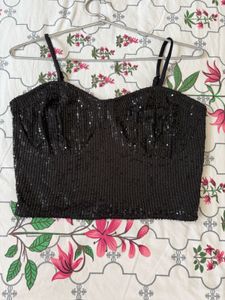 Sparkling Black Sequin Crop Top