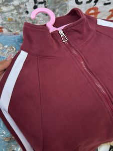 Maroon Track Jacket with White Stripes