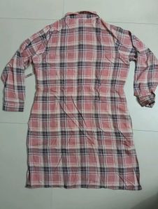 Checked Shirt Dress for Women with Waist Tie
