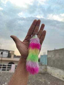 👄 Fluffy Rainbow Faux Fur Keychain