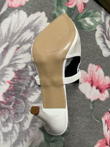 Chic White Croc-Embossed Heeled Mules