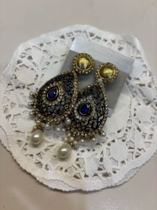 Exquisite Pearl & Blue Stone Earrings